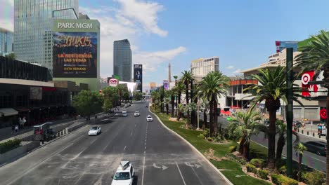 Light-traffic-driving-on-Las-Vegas-Blvd-on-a-sunny-summer-day-in-Nevada