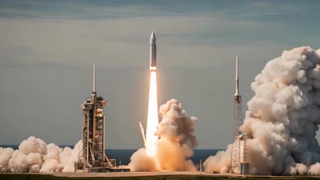 Cohete-Despegando-Desde-Una-Plataforma-De-Lanzamiento-Hacia-El-Espacio