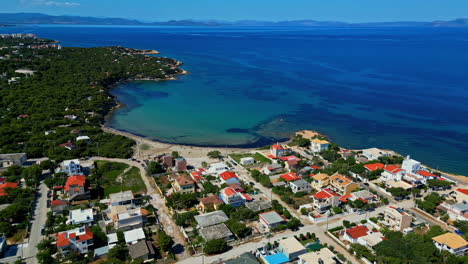 Cozy-and-beautiful-coastal-town-of-Greece,-aerial-view