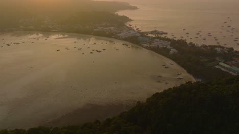 4K-aerial-drone-footage-of-Phi-Phi-Island-during-a-sunset,-Thailand,-Koh-Phi-Phi,-Asia