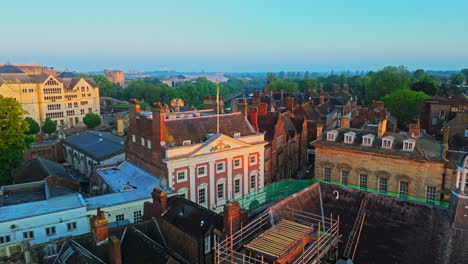 Establishing-Aerial-Drone-Shot-of-York-Mansion-House-at-Golden-Hour-Sunrise