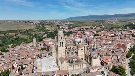 Cathedral-of-Segovia-,-Spain,-drone,aerial--footage-4K