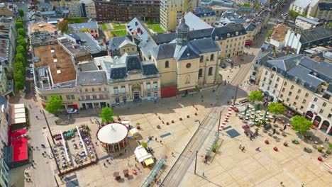 High-altitude-aerial-view-about-the-Place-de-la-Republique,-Sarthe,-Le-Mans,-France