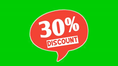 Discount-30%-percent-text-animation-motion-graphics-in-speech-bubble-suitable-for-your-flash-sales,black-Friday,-shopping-projects-business-concept-on-green-screen-video-elements