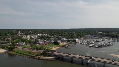 Aerial-of-the-village-of-Sag-Harbor,-Long-Island,-4K