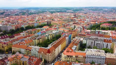 Aerial-view-on-a-sunny-day-in-the-city-of-Prague,-Czech-Republic