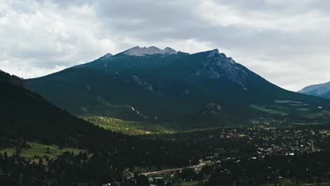 Aerial-descending-pan-across-forested-hillslopes-of-Estes-Park-Colorado