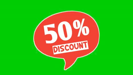 Discount-50%-percent-text-animation-motion-graphics-in-speech-bubble-suitable-for-your-flash-sales,black-Friday,-shopping-projects-business-concept-on-green-screen-video-elements