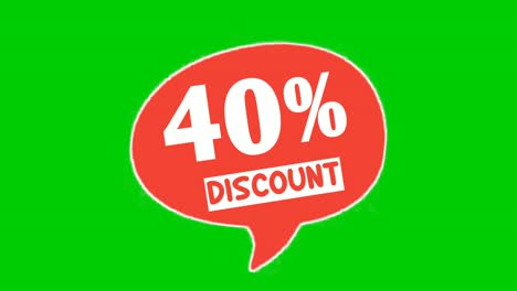 Discount-40%-percent-text-animation-motion-graphics-in-speech-bubble-suitable-for-your-flash-sales,black-Friday,-shopping-projects-business-concept-on-green-screen-video-elements