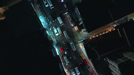 Aerial-top-shot-of-traffic-at-busy-hours-in-Patong-town-in-Phuket,-Thailand