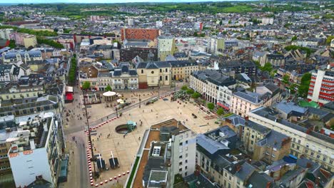 High-altitude-aerial-view-about-the-Place-de-la-Republique-in-Le-Mans,-France