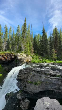 Vista-Vertical,-Cascada-Escénica-Y-Paisaje-Pintoresco-En-Un-Día-Soleado,-Parque-Nacional-De-Yellowstone,-Wyoming,-EE.-UU.