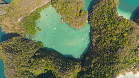 Imágenes-Aéreas-En-4k-De-La-Isla-Hong,-Ko-Hong,-Laguna,-Barcos-De-Cola-Larga,-Tailandia,-Asia