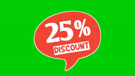 Discount-25%-percent-text-animation-motion-graphics-in-speech-bubble-suitable-for-your-flash-sales,black-Friday,-shopping-projects-business-concept-on-green-screen-video-elements