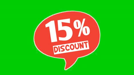 Discount-15%-percent-text-animation-motion-graphics-in-speech-bubble-suitable-for-your-flash-sales,black-Friday,-shopping-projects-business-concept-on-green-screen-video-elements