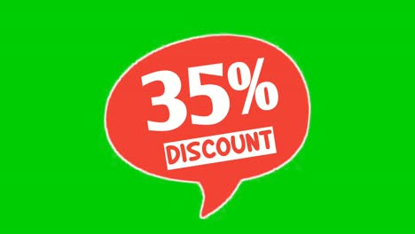 Discount-35%-percent-text-animation-motion-graphics-in-speech-bubble-suitable-for-your-flash-sales,black-Friday,-shopping-projects-business-concept-on-green-screen-video-elements