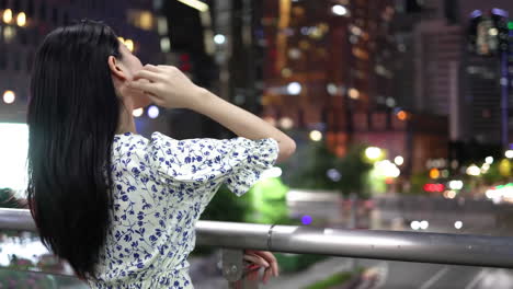 Portrait-of-lonely-Female-Girl-Beauty-Sad-Thinking-Overpass-Evening,-cute-sad-woman-being-depressed