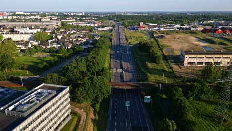 Peripherique-road-in-Rennes,-France.-Aerial-drone-forward