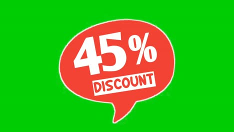 Discount-45%-percent-text-animation-motion-graphics-in-speech-bubble-suitable-for-your-flash-sales,black-Friday,-shopping-projects-business-concept-on-green-screen-video-elements