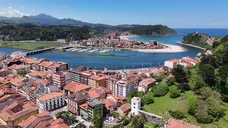 Ribadesella-seaside-resort-Asturias-Spain-view-over-town-drone,aerial