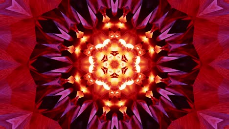 Red-hot-mandala-sun-star-hypnotically-drawing-the-viewer-in-with-infrared-heat-ray-flashing-pulse-beats,-fast-rhythmic-vj-loop-and-audio-visual-techno-sensory-overload-music-festival-backdrop