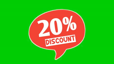 Discount-20%-percent-text-animation-motion-graphics-in-speech-bubble-suitable-for-your-flash-sales,black-Friday,-shopping-projects-business-concept-on-green-screen-video-elements