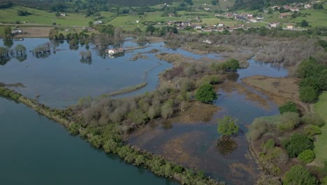 Drone-Flyover-Marshes-Natural-Park-scenery-in-Santona,-Cantabria