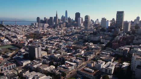 Aerial-View-of-San-Francisco-Cityscape-Skyline,-Financial-District-Towers-and-Skyscrapers,-California-USA