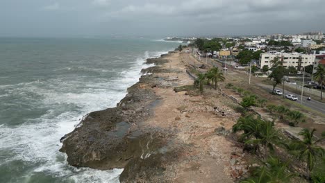 Devastation-after-hurricane-Beryl,-Malecon-in-Santo-Domingo-city,-Dominican-Republic