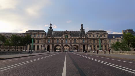 Front-facade-of-the-Pavillon-de-la-trémoille-is-the-Louvre-Museum's-south-entrance-in-Paris,-France