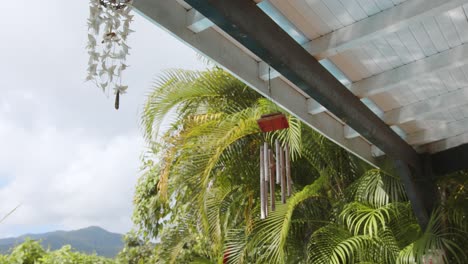 Hanging-Wind-Chimes-Outdoor-Ornaments-In-Antilles,-France,-Guadeloupe