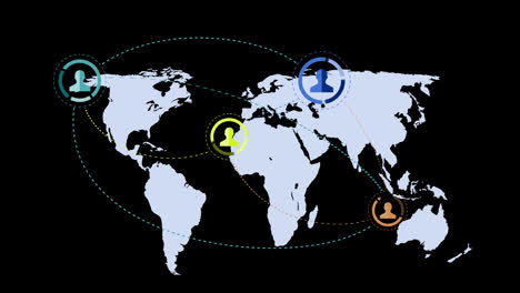 Futuristische-Technologie,-Digitale-Weltkarte,-Standort-Pin,-Cyberspace-Netzwerk-Loop-Animationsvideo-Mit-Alphakanal