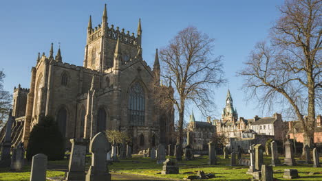 Dunfermline,-Scotland-UK,-November-8th,-2019:-time-lase-of-Graveyard-and-Dunfermline-Abbey