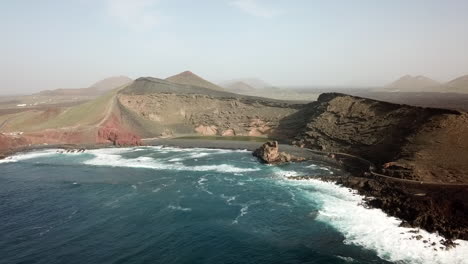 Aerial-Footage-Of-The-Green-Lagoon-At-El-Golfo,-Lanzarote