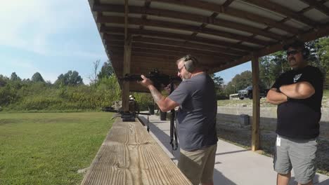 Man-Takes-Aim-with-Semi-Automatic-Weapon-and-Shoots-on-Public-Gun-Firing-Range