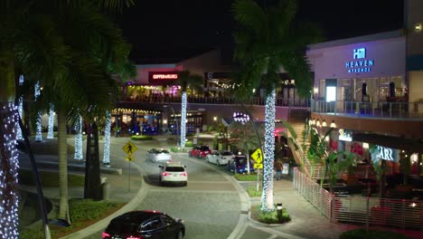 Doral-Luxury-Mall-Fountain-Entrance-Cityplace,-Night-time-beautiful-scene-upscale-shopping-lifestyle-center-in-Miami-FL