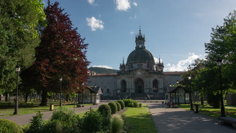 Time-lapse-front-view-of-Santuario-de-Loiola-basilica-in-Spain