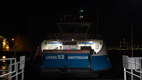 Ferry-IJveer-53-Leaving-The-Seaport-In-Amsterdam,-Holland,-The-Netherlands