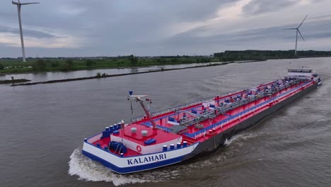 Ship-KALAHARI-In-The-River-Of-Barendrecht-In-Netherlands---Drone-Shot