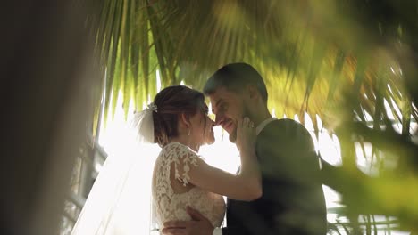 Newlyweds.-Caucasian-groom-with-bride-in-the-park.-Wedding-couple.-Happy-family