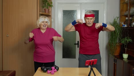 Grandmother-grandfather-doing-healthy-lifestyle-workout,-training,-fitness,-sport-activity-at-home