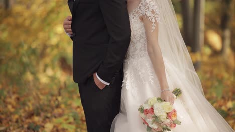 Newlyweds.-Caucasian-groom-with-bride-in-the-park.-Wedding-couple.-Happy-family