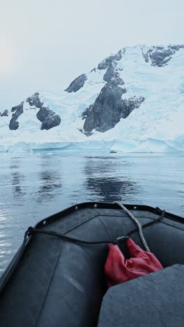 Antarctica-Zodiac-Boat-Trip-Tour-Excursion-on-Antarctic-Voyage-Vacation-and-Holiday-with-Beautiful-Amazing-Winter-Scenery-Glacier-and-Mountains-Landscape-in-the-Southern-Ocean-Sea