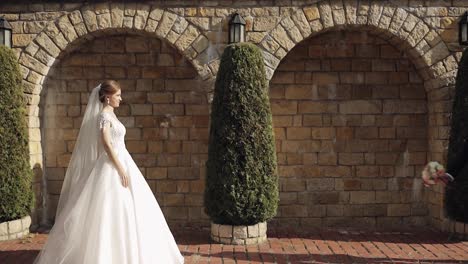 Newlyweds.-Caucasian-groom-with-bride-in-the-park.-Wedding-couple.-Happy-family