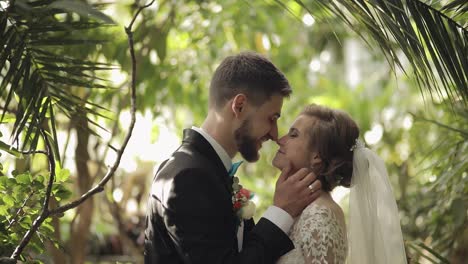 Newlyweds.-Caucasian-groom-with-bride-in-the-park.-Wedding-couple.-Happy-family