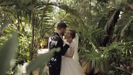 Frischvermählte.-Kaukasischer-Bräutigam-Mit-Braut-Im-Park.-Hochzeitspaar.-Glückliche-Familie