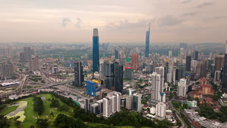 Iconic-The-Exchange-106-and-Merdeka-118-skyscrapers-in-Kuala-Lumpur,-aerial-view