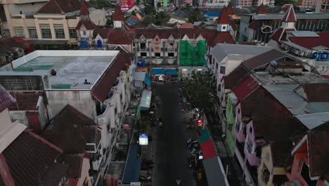 Aerial-view-of-architecture-of-Patong-town-during-evening-in-Phuket,-Thailand