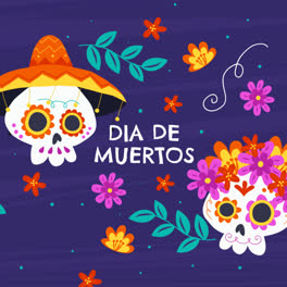 Una-Animación-De-Un-Fondo-Plano-Del-Día-De-Muertos-Dibujado-A-Mano.