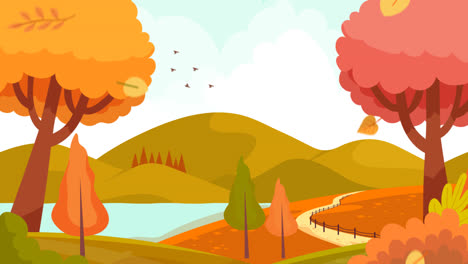 An-animation-of-Flat-design-autumn-view-with-trees